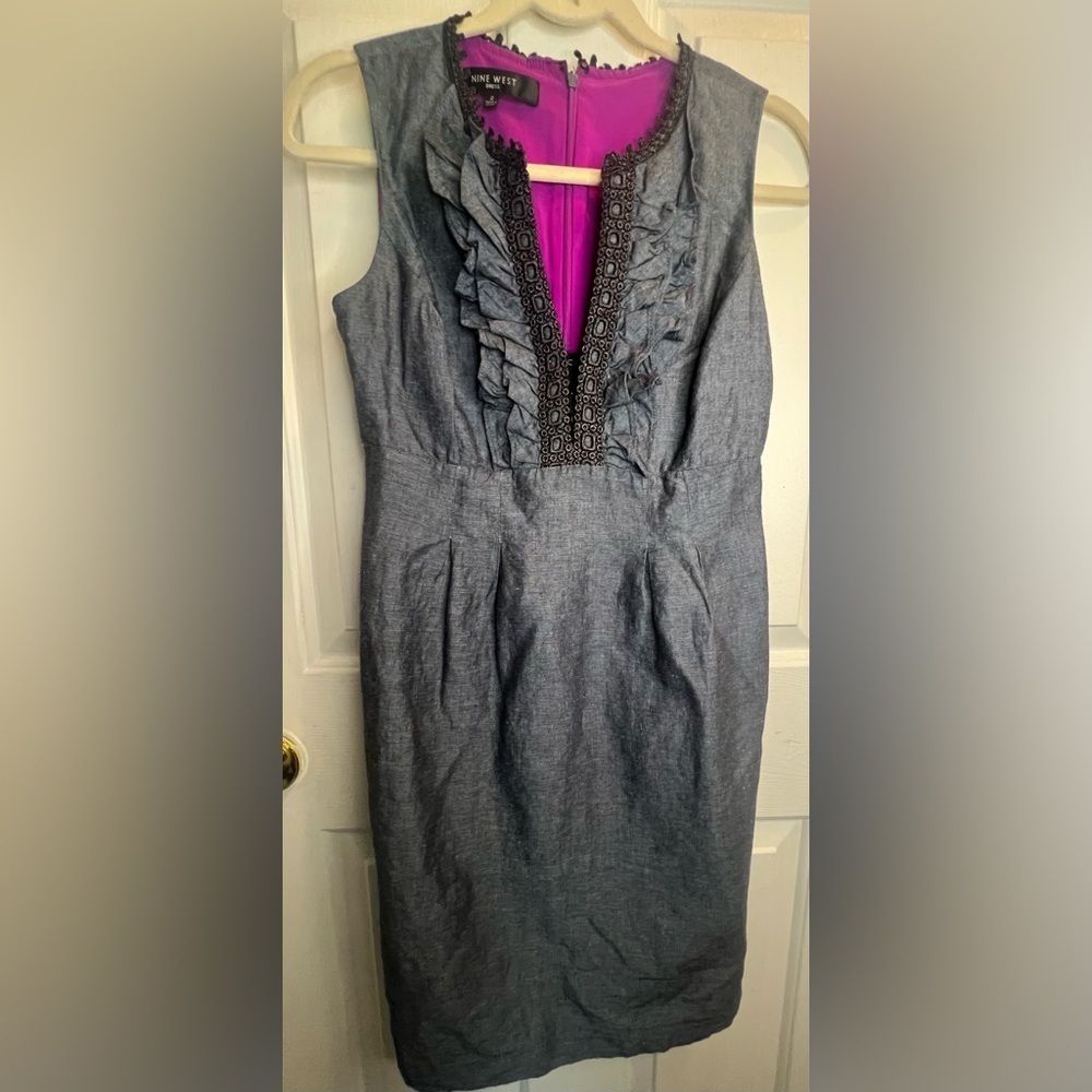 Nine West Gray and Pink Ruched Sheath Dress
